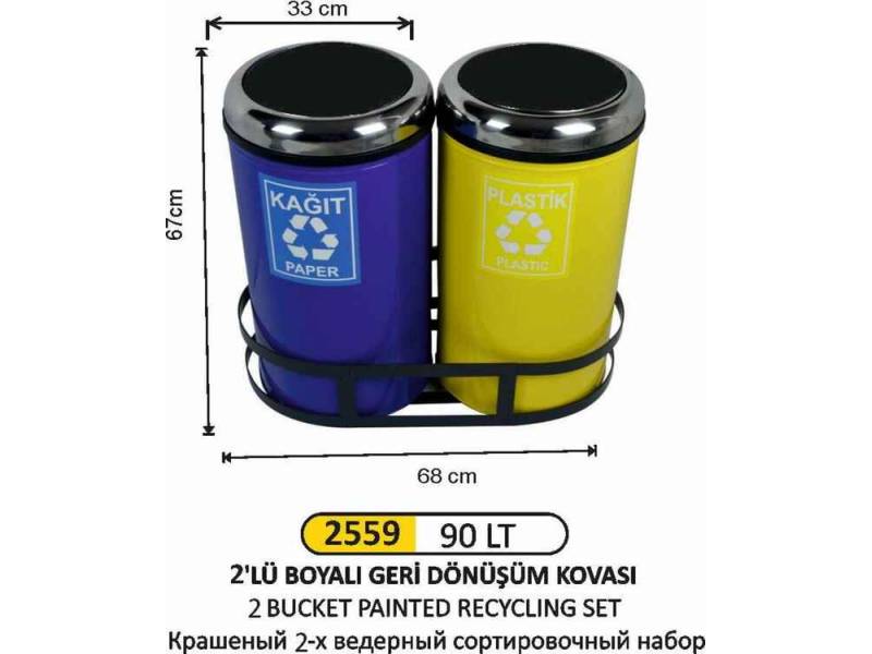 Arı Metal 2559 Geri Dönüşüm Kovası Çemberli 2 Li Boyalı 90 Litre