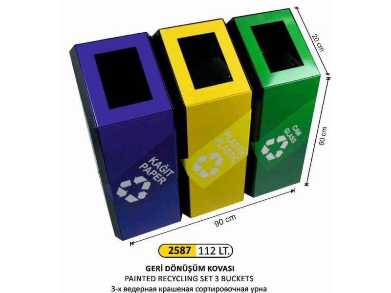 Arı Metal 2587 Geri Dönüşüm Elips Kovalı 3 Lü Boyalı
