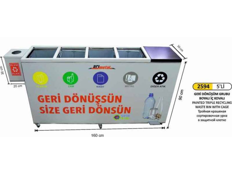 Arı Metal 2594 Geri Dönüşüm Kovası 5 Li Pil Atıklı Boyalı Tekerli Özel Üretim