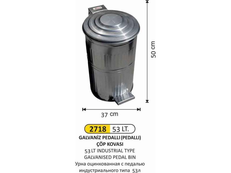 Arı Metal 2718 Galvaniz Çöp Kovası Dik Pedallı 53 Litre