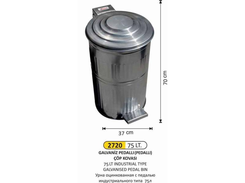 Arı Metal 2720 Galvaniz Çöp Kovası Dik Pedallı 75 Litre