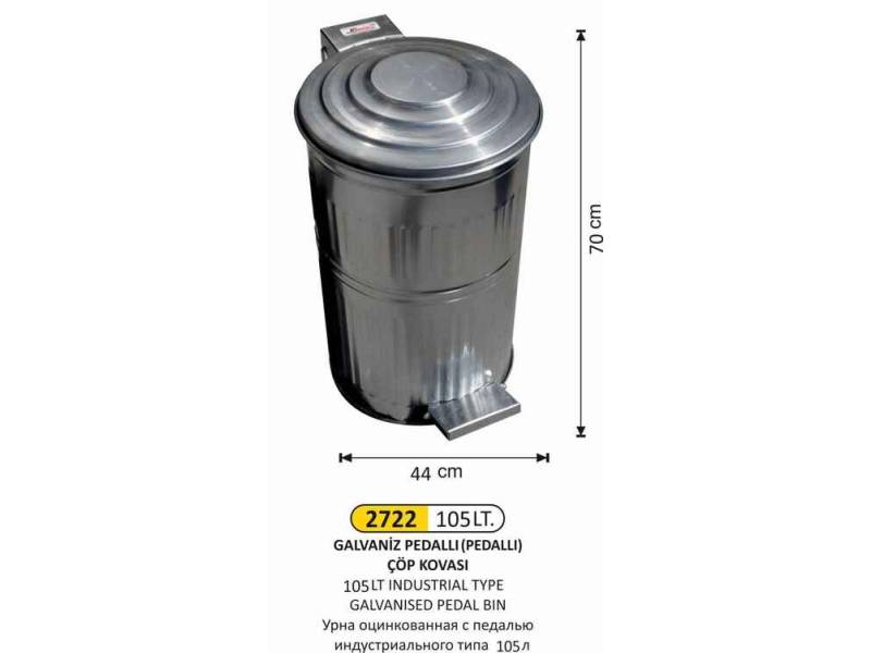 Arı Metal 2722 Galvaniz Çöp Kovası Dik Pedallı 105 Litre