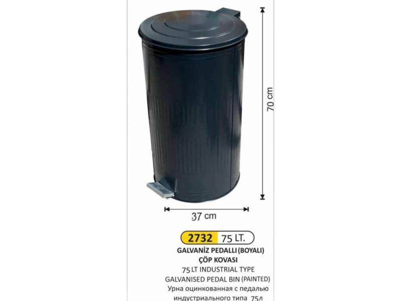 Arı Metal 2732 Galvaniz Boyalı Çöp Kovası Dik Pedallı 75 Litre
