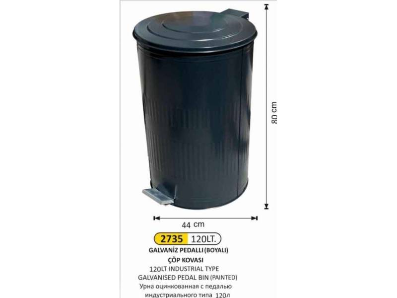 Arı Metal 2735 Galvaniz Boyalı Çöp Kovası Dik Pedallı 120 Litre