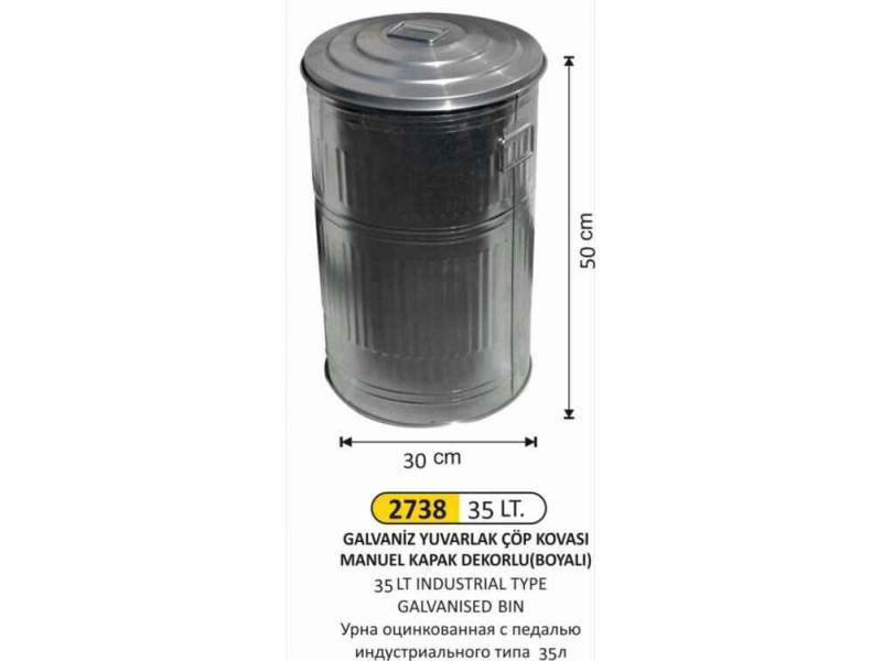 Arı Metal 2738 Galvaniz Çöp Kovası Manuel Kapaklı 35 Litre