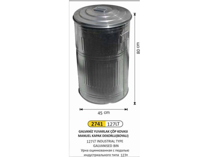 Arı Metal 2741 Galvaniz Çöp Kovası Manuel Kapaklı 127 Litre