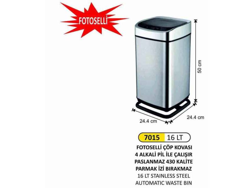 Arı Metal 7015 Fotoselli Çöp Kovası 16 Litre Paslanmaz