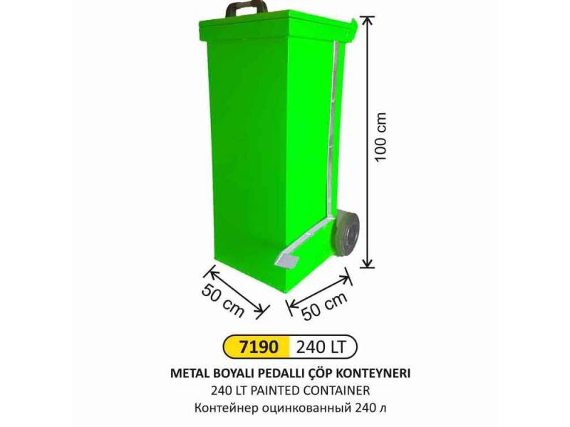 Arı Metal 7190 Galvaniz Konteyner 240 Litre Pedallı Boyalı