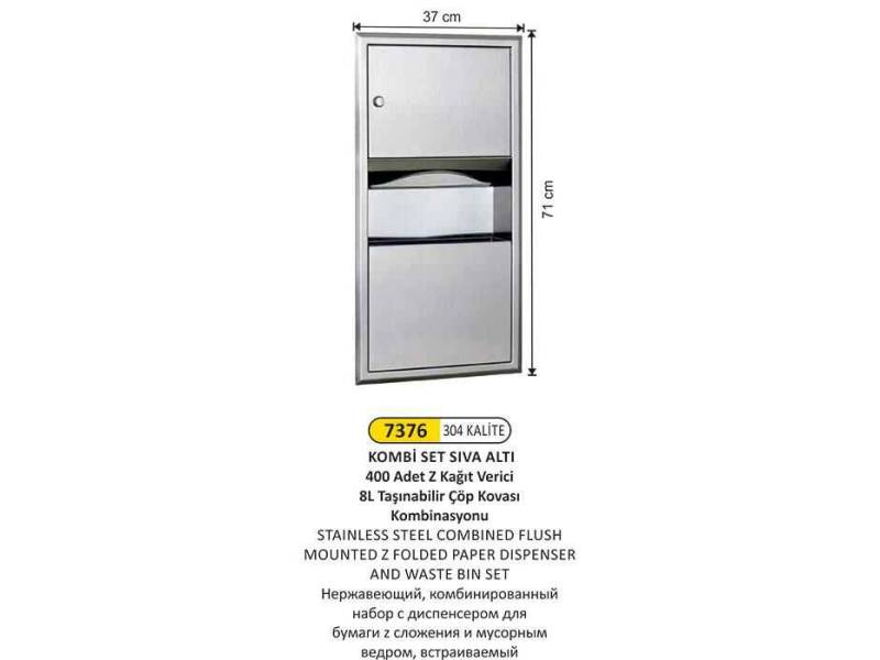 Arı Metal 7376 Kombi Set Paslanmaz Sıva Altı Z Katlama Çöp Kovası