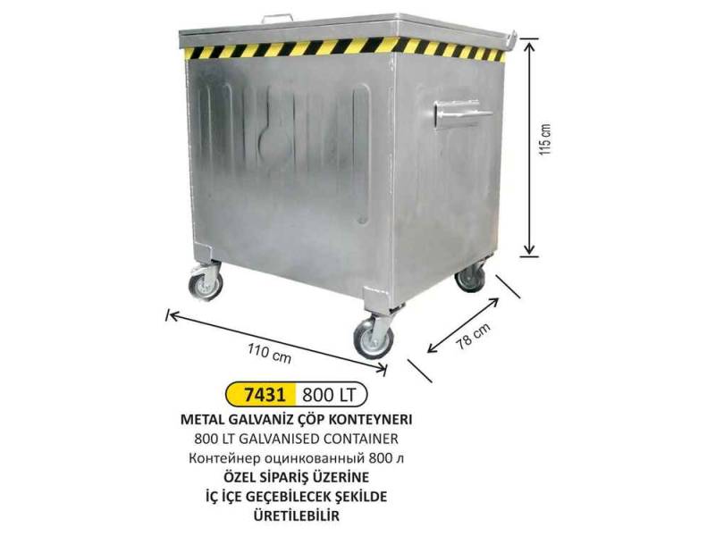 Arı Metal 7431 Paslanmaz Galvanizli Konteyner 800 Litre