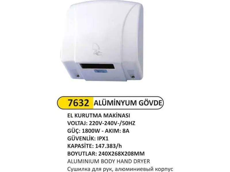 Arı Metal 7632 El Kurutma Makinesi Alüminyum Gövde 1800W Arı Metal 7632 El Kurutma Makinesi Alüminyum Gövde 1800W