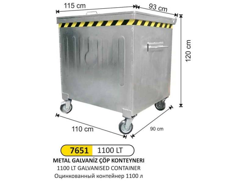 Arı Metal 7651 Paslanmaz Galvaniz Konteyner 1100 Litre