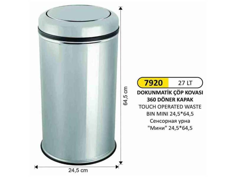 Arı Metal 7920 27 Litre Döner Kapaklı Çöp Kovası Paslanmaz