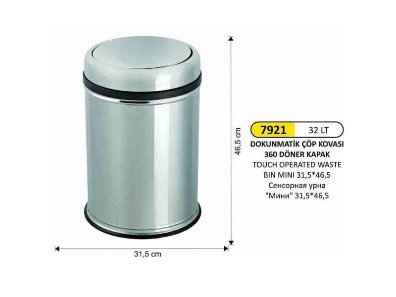 Arı Metal 7921 32 Litre Döner Kapaklı Çöp Kovası Paslanmaz