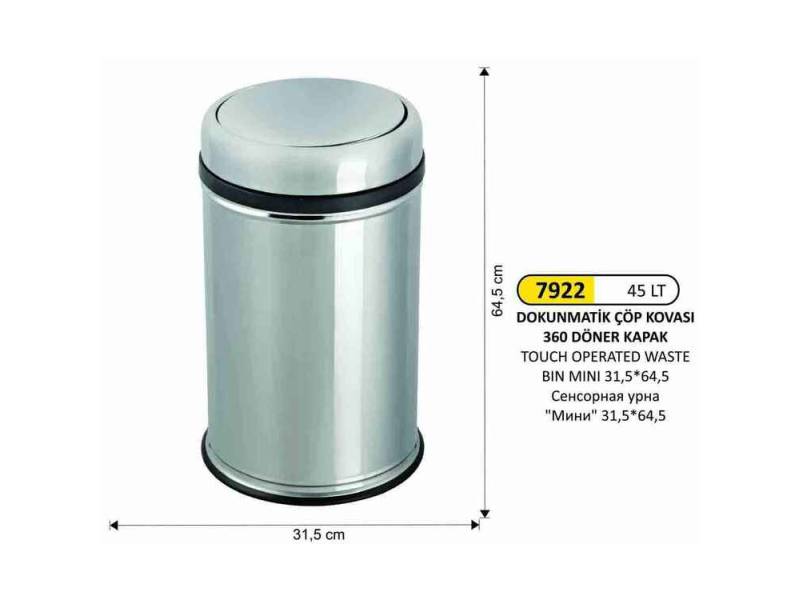 Arı Metal 7922 45 Litre Döner Kapaklı Çöp Kovası Paslanmaz