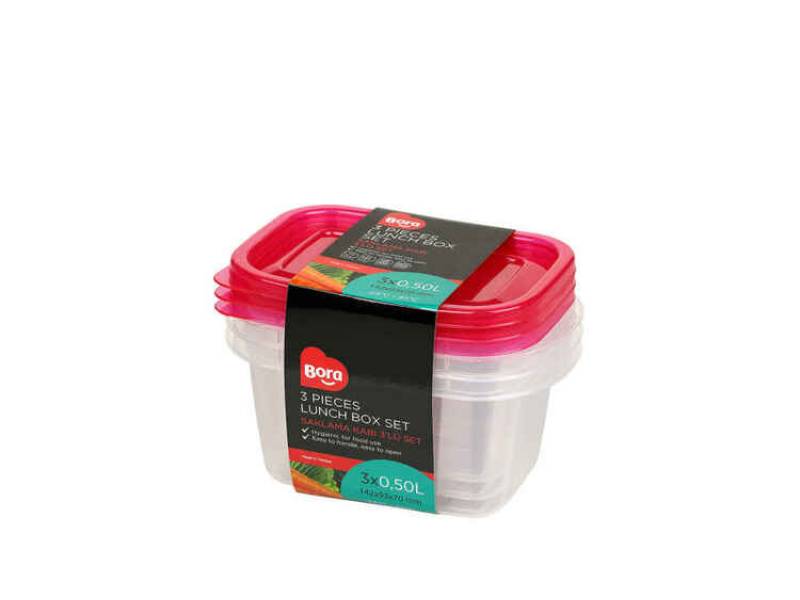 Bora BO534 Saklama Kabı Dikdörtgen Derin 3 Lü Set 500 ML