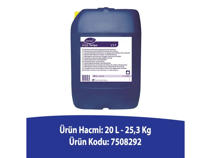 Diversey Suma Tempo L1.7 Klorlu Bulaşık Makinesi Deterjanı 20 L Diversey Suma Tempo L1.7 Klorlu Bulaşık Makinesi Deterjanı 20 L