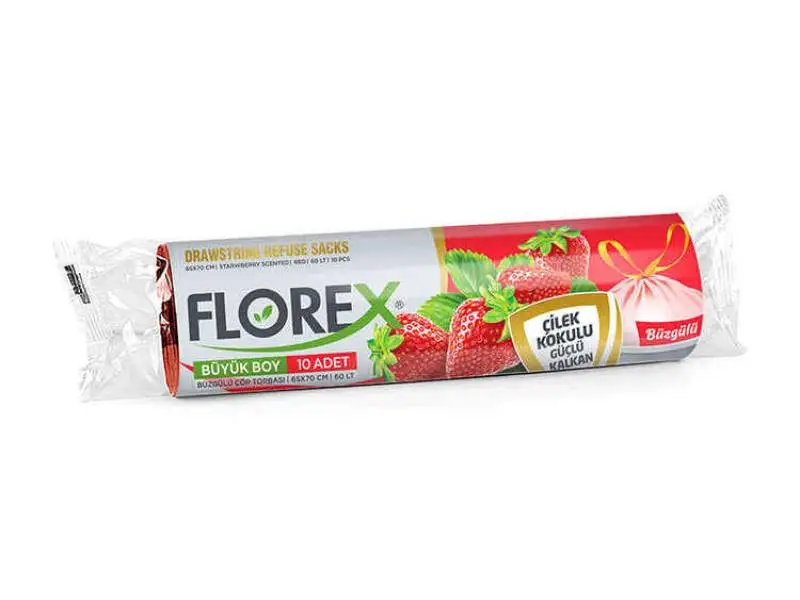 Florex Büzgülü Çöp Poşeti Büyük Boy Çilek Kokulu 10 lu Florex Büzgülü Çöp Poşeti Büyük Boy Çilek Kokulu 10 lu