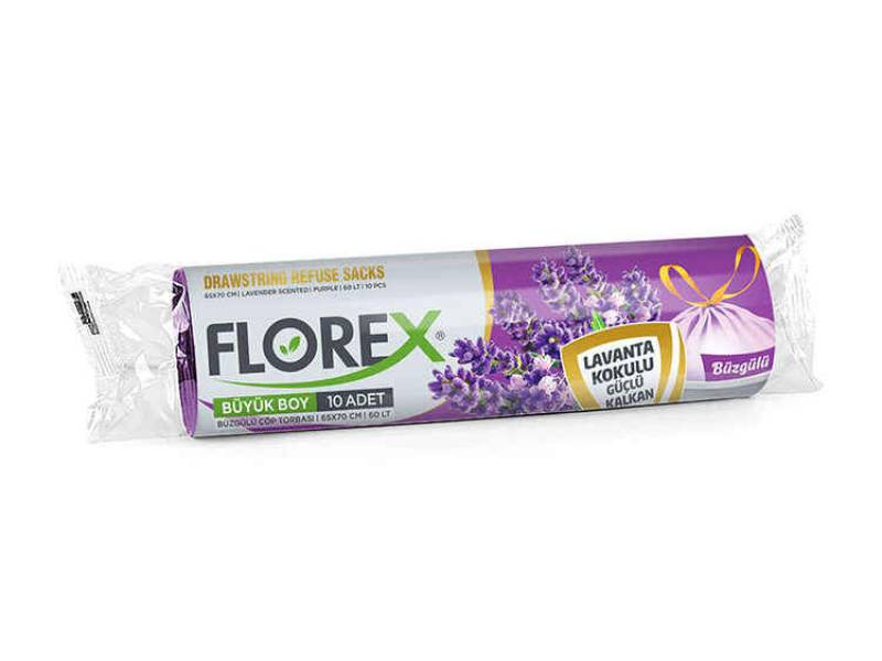 Florex Büzgülü Çöp Poşeti Büyük Boy Lavanta Kokulu 10 lu