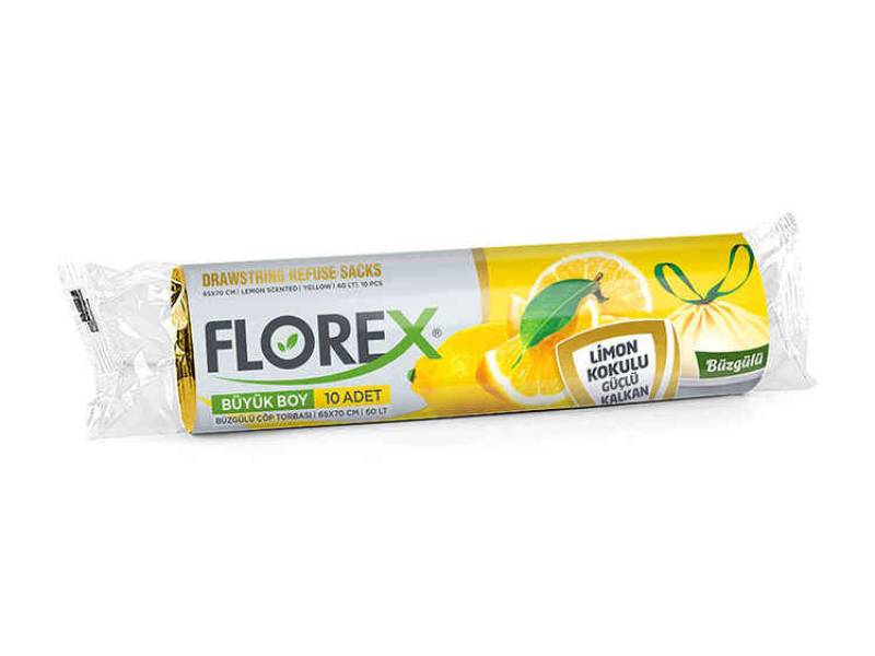 Florex Büzgülü Çöp Poşeti Büyük Boy Limon Kokulu 10 lu