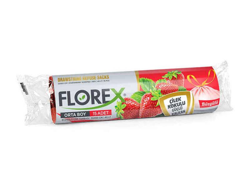 Florex Büzgülü Çöp Poşeti Orta Boy Çilek Kokulu 10 LU