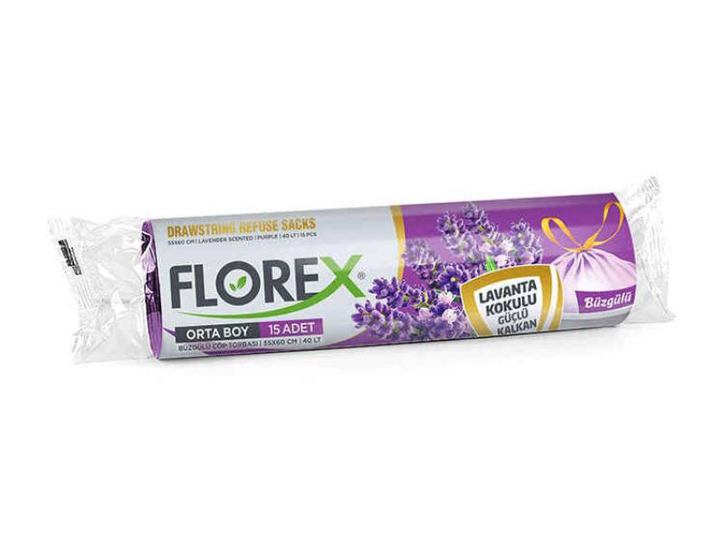 Florex Büzgülü Çöp Poşeti Orta Boy Lavanta Kokulu 10 LU