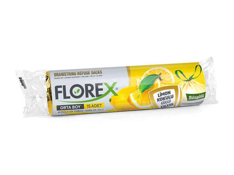 Florex Büzgülü Çöp Poşeti Orta Boy Limon Kokulu 10 LU