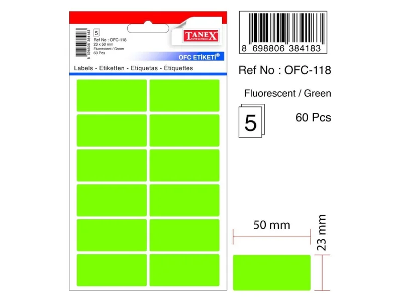 TANEX OFC-118 YEŞİL 23x50 mm OFİS ETİKETİ TANEX OFC-118 YEŞİL 23x50 mm OFİS ETİKETİ