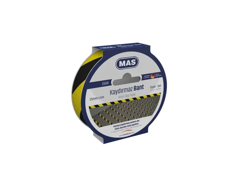 MAS 2654 KAYDIRMAZ BANT 25 mm x 5 mt SARI-SİYAH MAS 2654 KAYDIRMAZ BANT 25 mm x 5 mt SARI-SİYAH