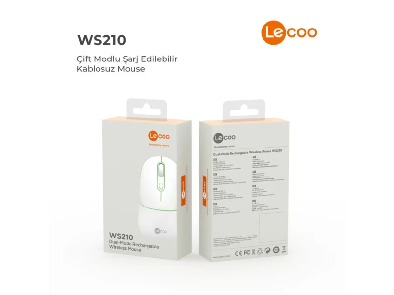LECOO WS210 BEYAZ Bluetooth & 2.4G WiFi Wireless Charging MOUSE