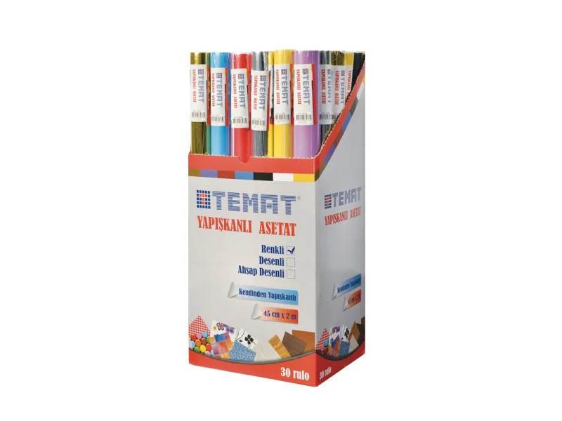 TEMAT 45 cm x 2 mt RENKLİ YAPIŞKANLI ASETAT 92365 TEMAT 45 cm x 2 mt RENKLİ YAPIŞKANLI ASETAT 92365