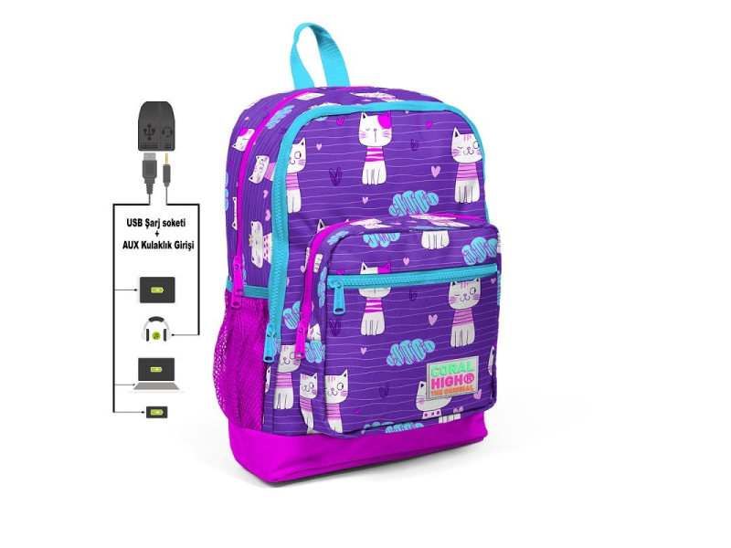 YAYGAN 23264 CORAL HIGH SIRT ÇANTASI USB-AUX SOKET YAYGAN 23264 CORAL HIGH SIRT ÇANTASI USB-AUX SOKET