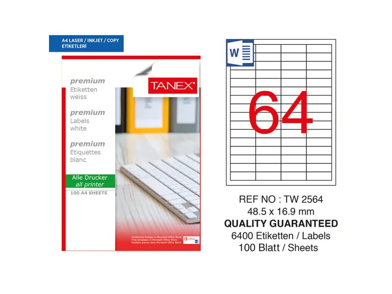TANEX 48,5x16,9 LASER ETİKET TW-2564 TANEX 48,5x16,9 LASER ETİKET TW-2564