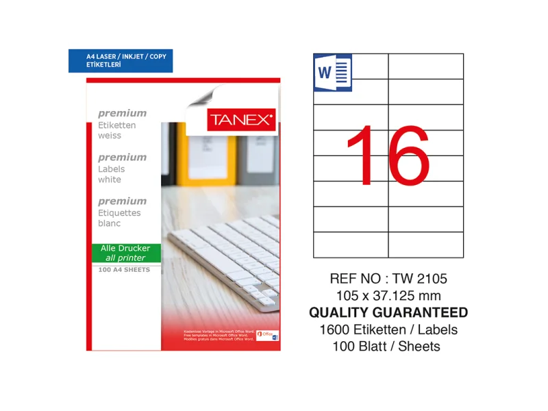 TANEX 105x37.125 LASER ETİKET TW-2105 TANEX 105x37.125 LASER ETİKET TW-2105