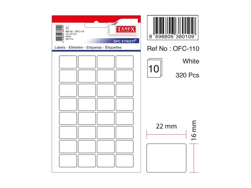 TANEX OFC-110 16x22 mm BEYAZ OFİS ETİKETİ TANEX OFC-110 16x22 mm BEYAZ OFİS ETİKETİ