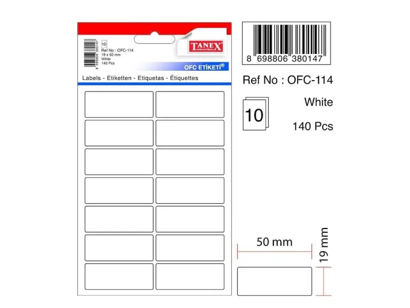TANEX OFC-114 19x50 mm BEYAZ OFİS ETİKETİ TANEX OFC-114 19x50 mm BEYAZ OFİS ETİKETİ