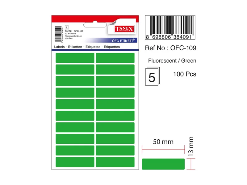 TANEX OFC-109 YEŞİL 13x50 mm OFİS ETİKETİ TANEX OFC-109 YEŞİL 13x50 mm OFİS ETİKETİ