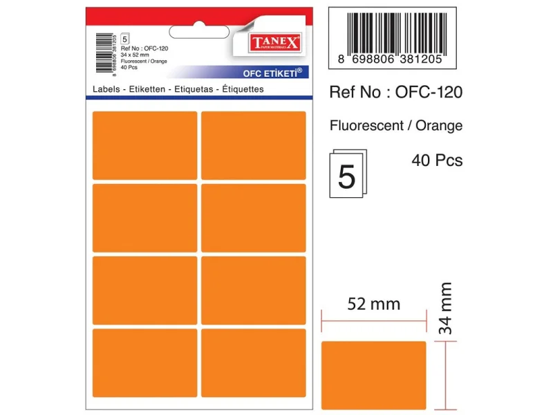 TANEX OFC-120 TURUNCU 34x52 mm OFİS ETİKETİ TANEX OFC-120 TURUNCU 34x52 mm OFİS ETİKETİ