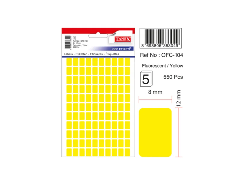 TANEX OFC-104 SARI 8x12 mm OFİS ETİKETİ TANEX OFC-104 SARI 8x12 mm OFİS ETİKETİ