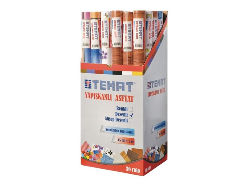 TEMAT 45 cm x 2 mt DESENLİ YAPIŞKANLI ASETAT RULO 159596 TEMAT 45 cm x 2 mt DESENLİ YAPIŞKANLI ASETAT RULO 159596