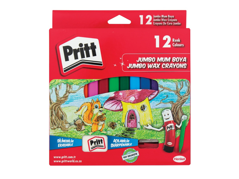 PRİTT 12 RENK JUMBO ÜÇGEN SİLİNEBİLİR PASTEL MUM BOYA 1655739 PRİTT 12 RENK JUMBO ÜÇGEN SİLİNEBİLİR PASTEL MUM BOYA 1655739
