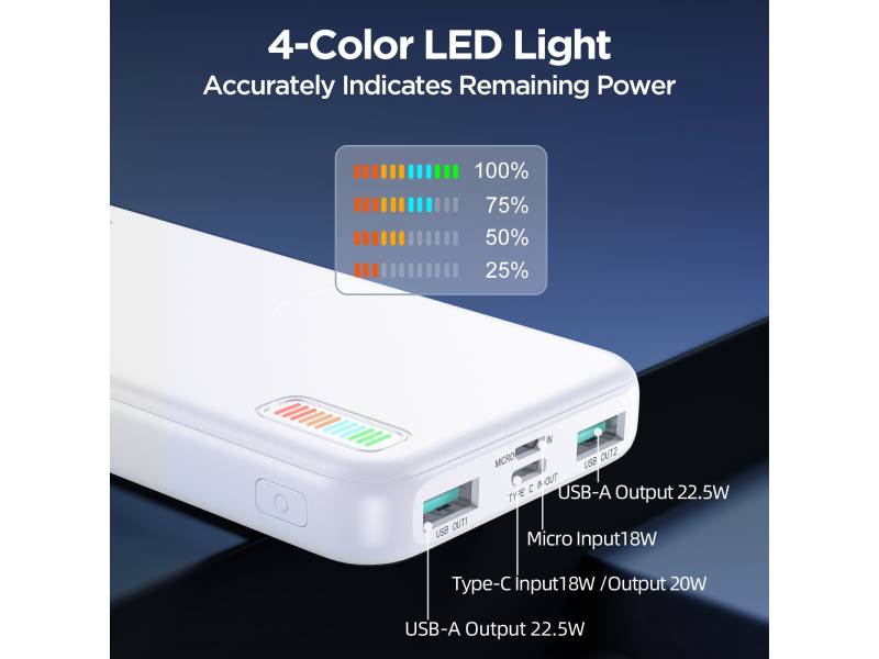 JOYROOM JR-QP194 22.5W POWERBANK 10000MAH-WHITE JOYROOM JR-QP194 22.5W POWERBANK 10000MAH-WHITE