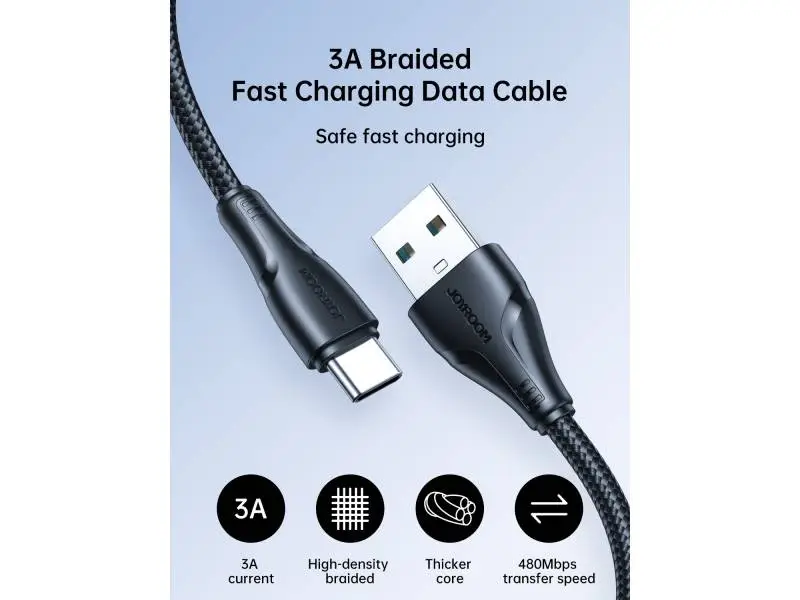 JOYROOM S-UC027A11 3A USB A-TYPE C 1.2M-BLACK JOYROOM S-UC027A11 3A USB A-TYPE C 1.2M-BLACK