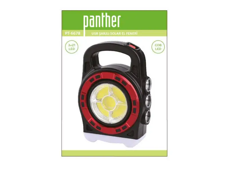 PANTHER PT-6678 SOLAR USB ŞARJLI EL FENERİ PANTHER PT-6678 SOLAR USB ŞARJLI EL FENERİ